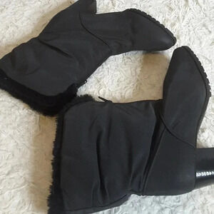 Weathermate Black Faux Fur Lined Block Heel Boots 451312 Size 8M